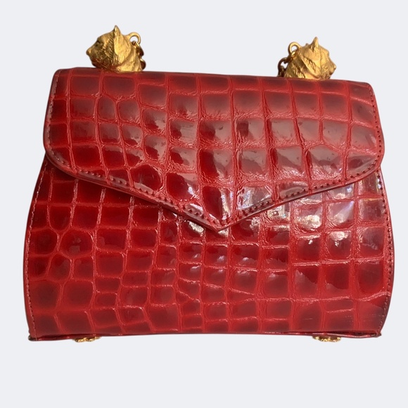 OHH! Ashley Vintage Red Embossed Crocodile Leather Evening Panther Purse Bag - Picture 1 of 7